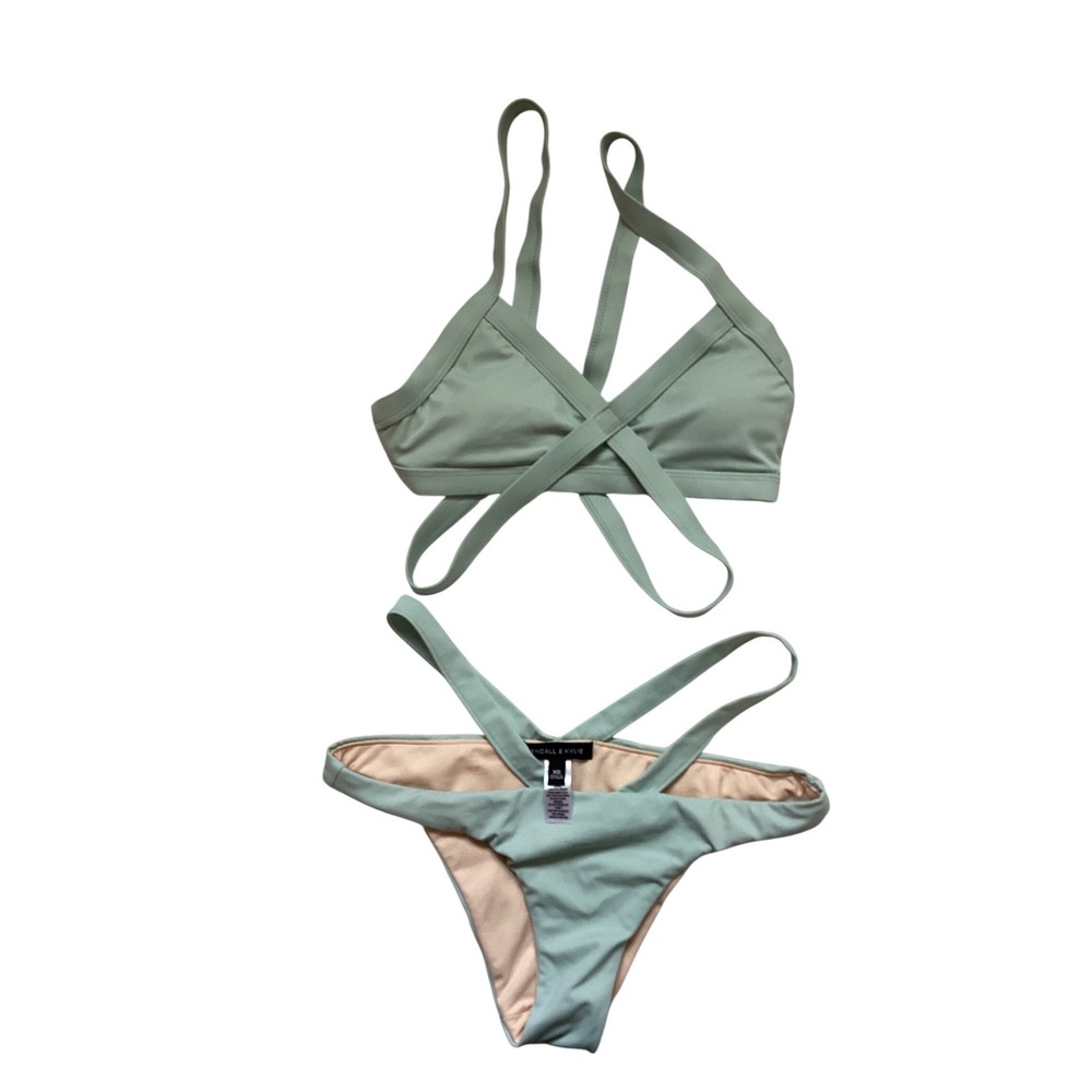 Kendall & Kylie Sage Green Wrap Criss Cross Bikini Set XS Womens Swimwear